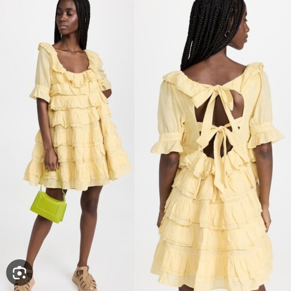 Yellow Ruffle Dress with Bow Back